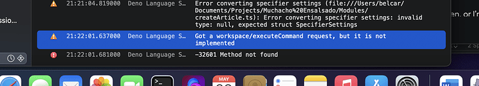 error: Got a worskpace/executeCommand request, but it is not implemented